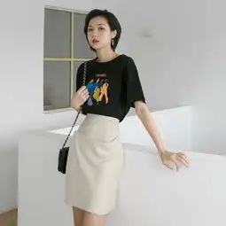 2019韩国东大门夏高腰简约港风纯色不规则包臀半身裙女
