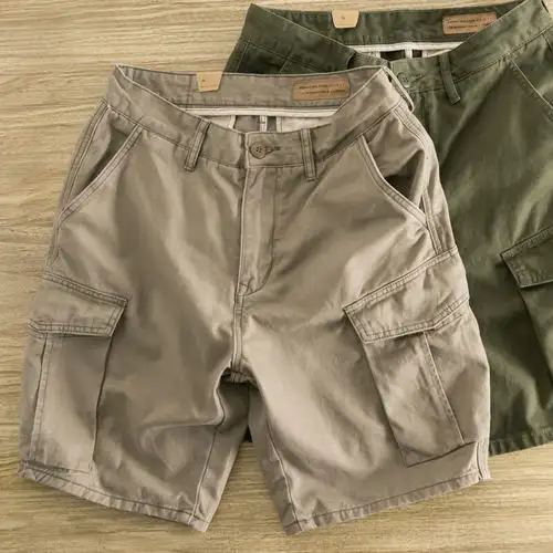 ablejeans24夏摩登复古迷彩印花工装时尚军旅风宽松梭织短裤军绿色系xs