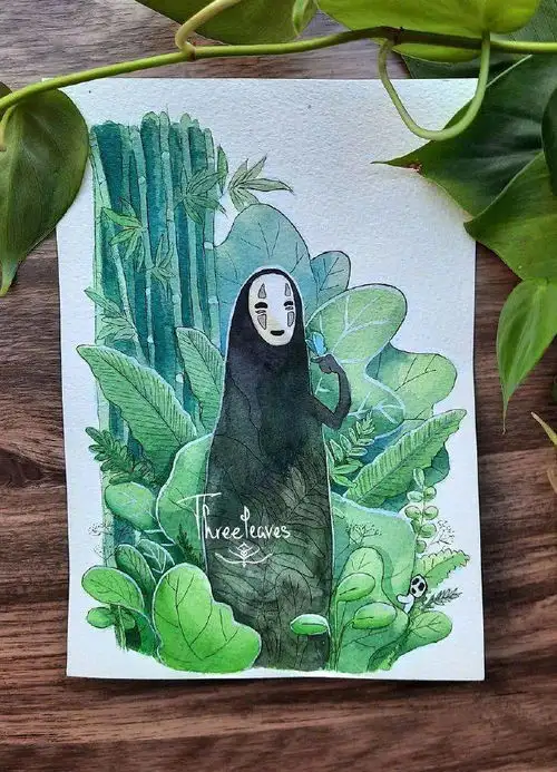 绿色系水彩手绘动漫人物,一眼认出的还是宫崎骏啊