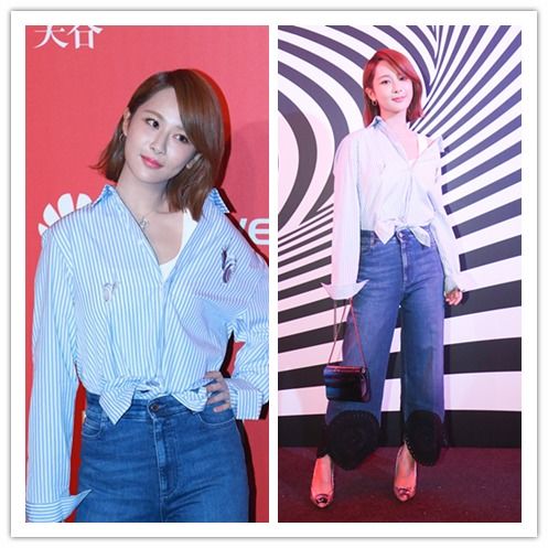 杨紫真不适合蓝眉毛,配上牛仔裙也挺奇怪的,少女感太强