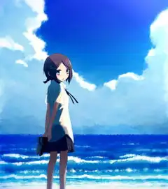 有没有蓝天白云草地的背景,然后有一个动漫女孩趴在上面的壁纸