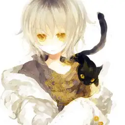小男孩肩上有只猫的漫画图片