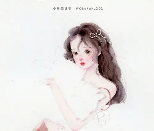 水彩手绘人物插画水彩教程卡通插画头像唯美抱猫少女壁
