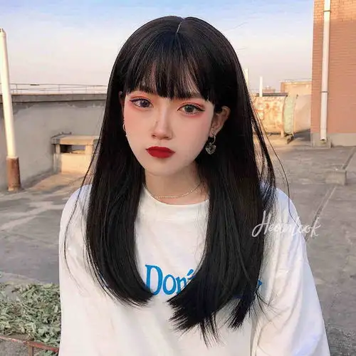 假发女长发自然网红全头套式锁骨发漫画空气刘海中长发新式发套
