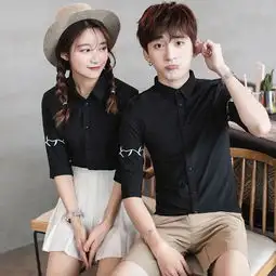 结婚登记证件照情侣服装男女短袖白衬衣领证拍照上衣服圆领衬衫潮