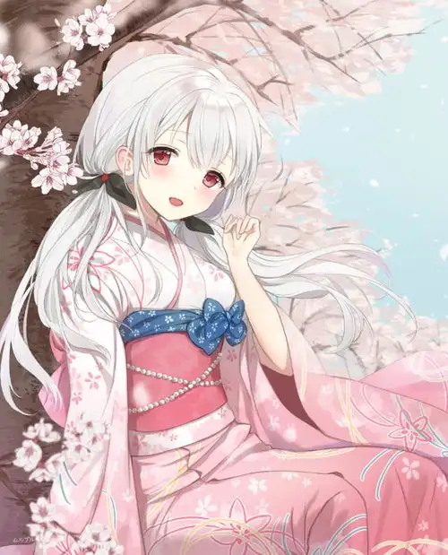 二次元和风美图打扮得体的和服小姑娘,幸福的样子真漂亮