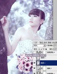 photoshop打造纯美的淡调蓝紫色外景人物图片