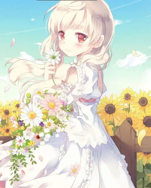淡黄色长头发西瓜红眼睛的动漫少女