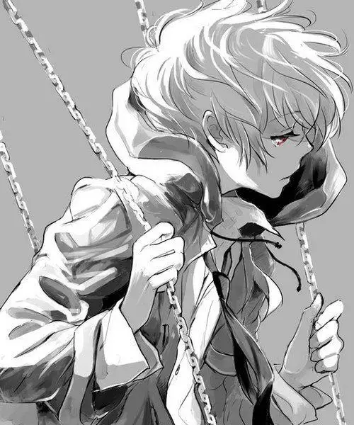 谁有那种白色背景,红眼睛,一点点萌的动漫男生头像