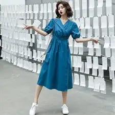 女装2020年新款夏季气质纯色夏装连衣裙子显瘦泫雅风韩系轻熟