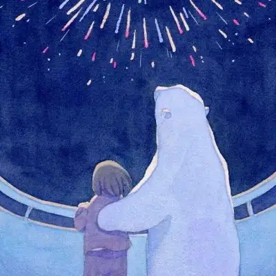 安奈治愈系插画女孩和北极熊卡通动漫头像我要个性网
