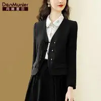 丹慕妮尔黑色新中式外套女2024春秋气质国风高级感盘扣上衣黑色l什么值得买