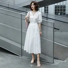 女装2020年新款夏季气质纯色夏装连衣裙子显瘦泫雅风韩系轻熟