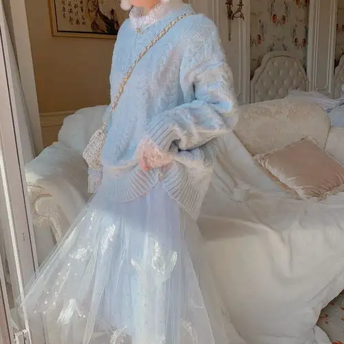 网纱半身裙高腰刺绣秋冬季女2020新款仙女裙白色纱裙子中长款超仙