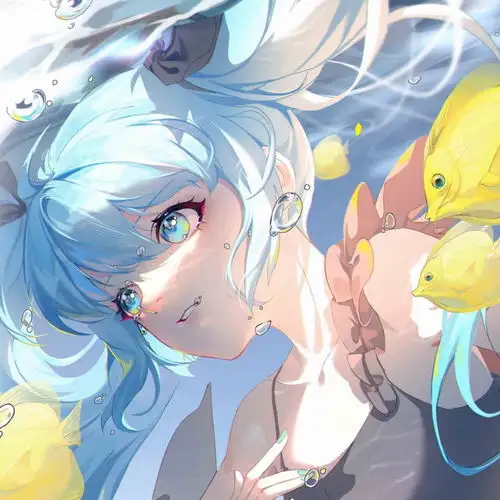 蓝粉系动漫头像长发飘飘的仙女小姐姐初音